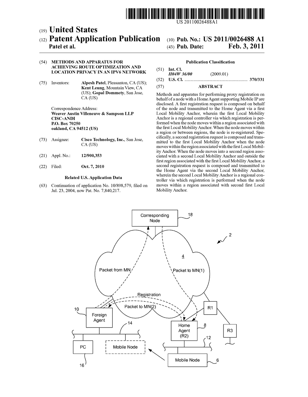 METHODS AND APPARATUS FOR ACHIEVING ROUTE OPTIMIZATION AND LOCATION PRIVACY IN AN IPV6 NETWORK - diagram, schematic, and image 01