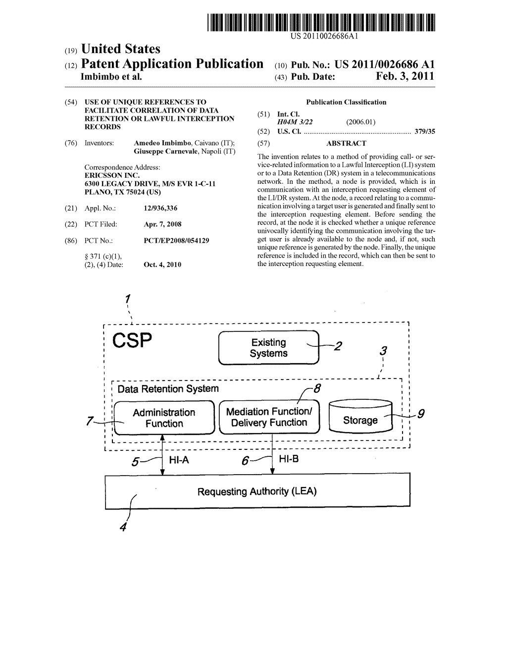 USE OF UNIQUE REFERENCES TO FACILITATE CORRELATION OF DATA RETENTION OR LAWFUL INTERCEPTION RECORDS - diagram, schematic, and image 01