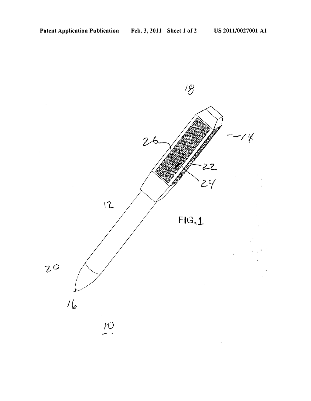 WRITING INSTRUMENT FITTED WITH A FILING SLEEVE, WHICH ACTS AS A PLUNGING MECHANISM AND HAS AN ABRASIVE SURFACE TO BE USED FOR NAIL FILING - diagram, schematic, and image 02