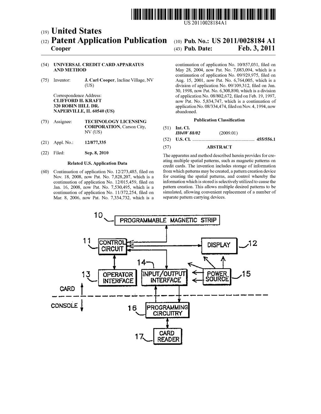 Universal Credit Card Apparatus and Method - diagram, schematic, and image 01