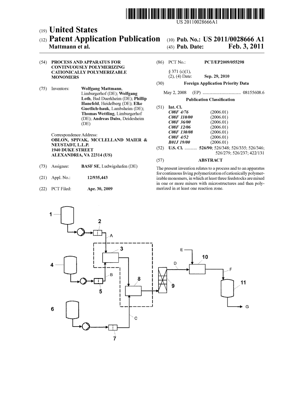 PROCESS AND APPARATUS FOR CONTINUOUSLY POLYMERIZING CATIONICALLY POLYMERIZABLE MONOMERS - diagram, schematic, and image 01
