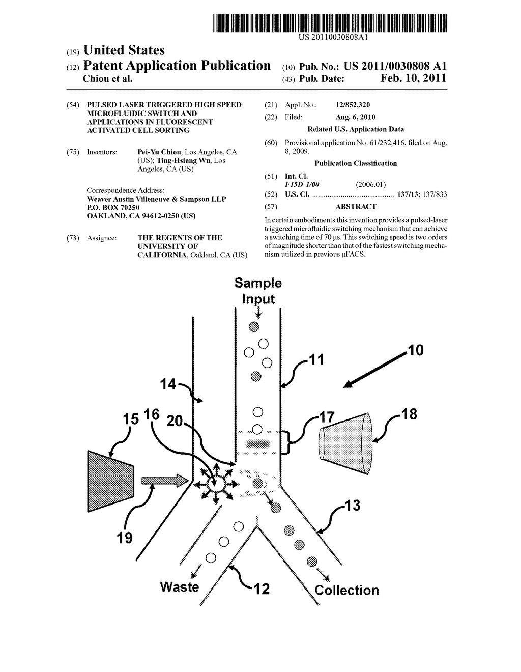 PULSED LASER TRIGGERED HIGH SPEED MICROFLUIDIC SWITCH AND APPLICATIONS IN FLUORESCENT ACTIVATED CELL SORTING - diagram, schematic, and image 01