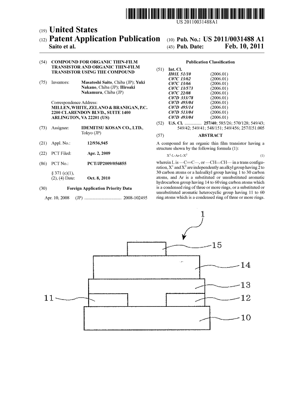 COMPOUND FOR ORGANIC THIN-FILM TRANSISTOR AND ORGANIC THIN-FILM TRANSISTOR USING THE COMPOUND - diagram, schematic, and image 01