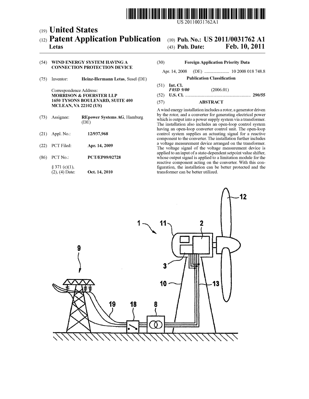 WIND ENERGY SYSTEM HAVING A CONNECTION PROTECTION DEVICE - diagram, schematic, and image 01