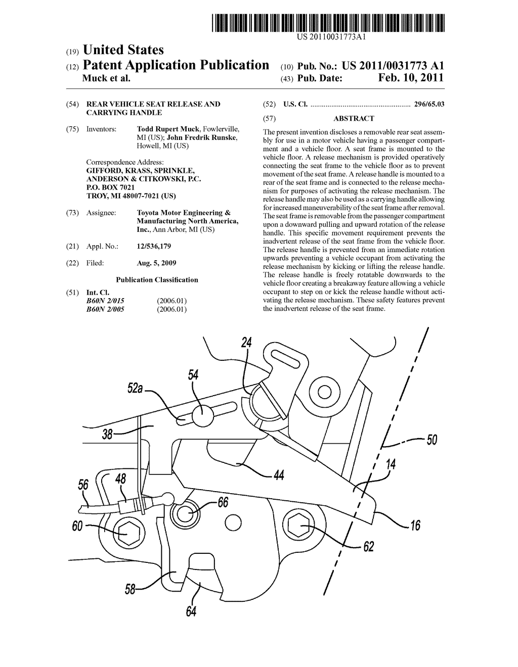 REAR VEHICLE SEAT RELEASE AND CARRYING HANDLE - diagram, schematic, and image 01