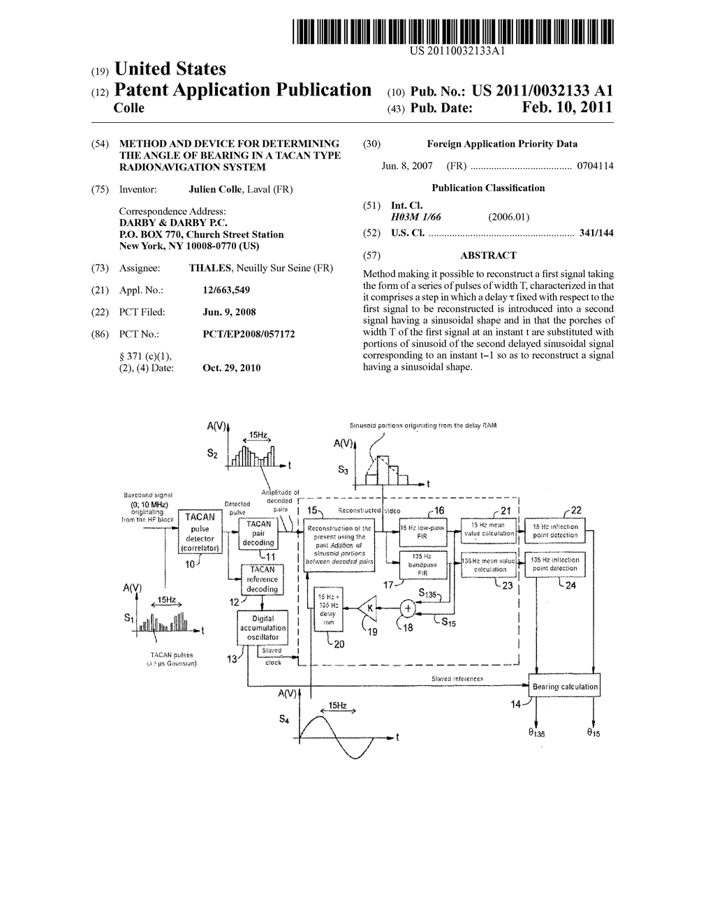 METHOD AND DEVICE FOR DETERMINING THE ANGLE OF BEARING IN A TACAN TYPE RADIONAVIGATION SYSTEM - diagram, schematic, and image 01