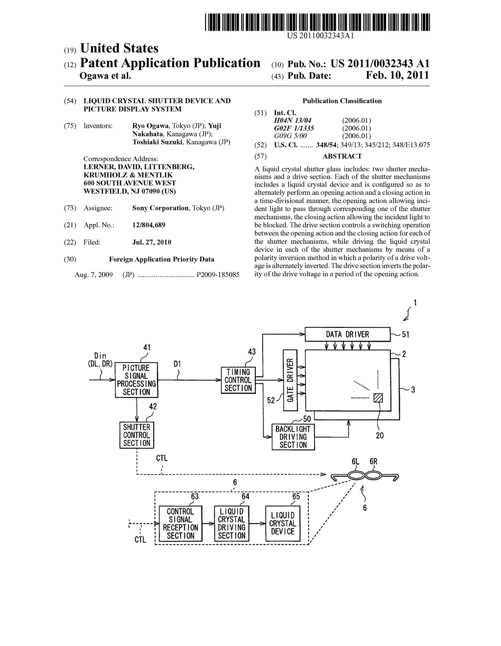 Liquid crystal shutter device and picture display system - diagram, schematic, and image 01