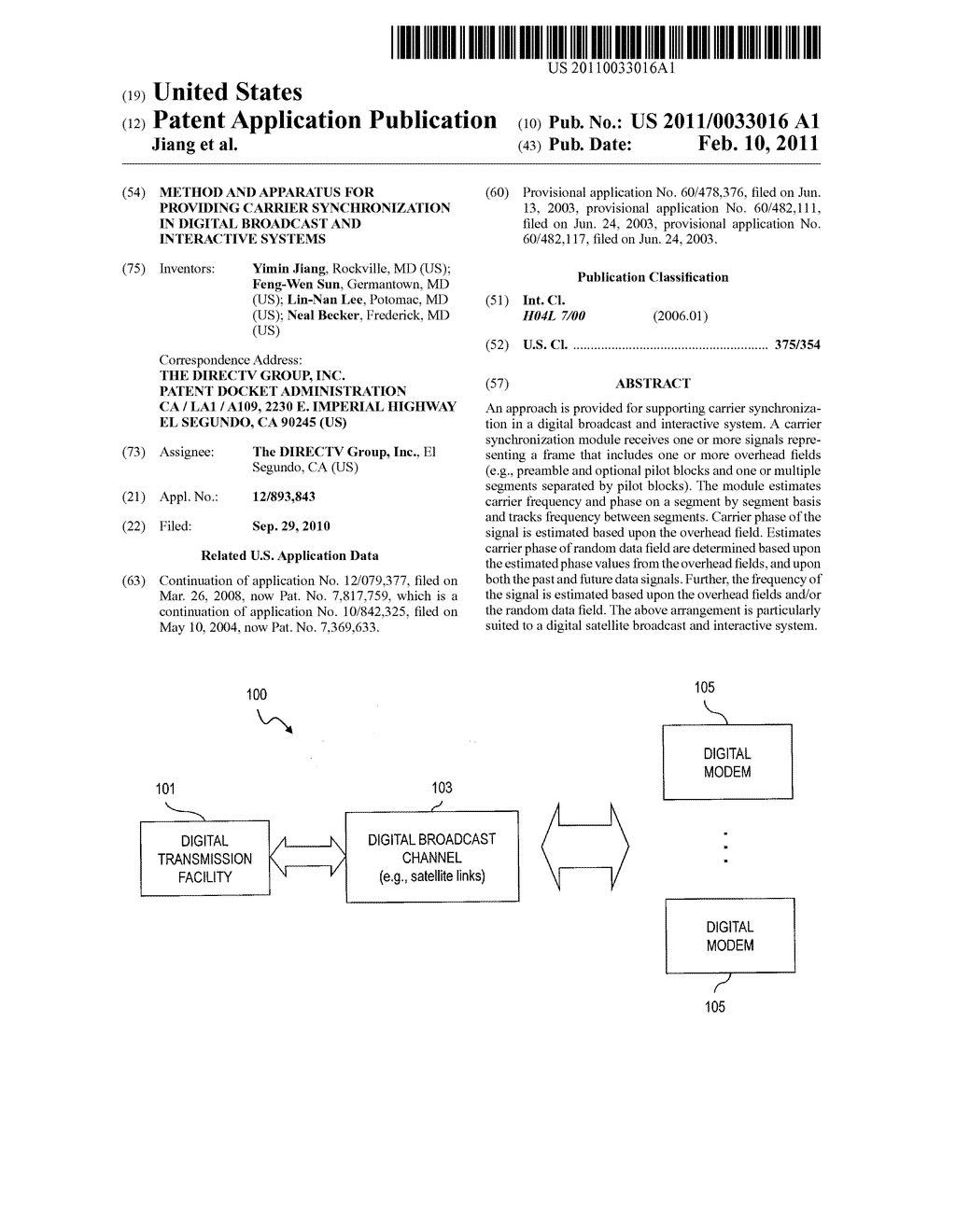 METHOD AND APPARATUS FOR PROVIDING CARRIER SYNCHRONIZATION IN DIGITAL BROADCAST AND INTERACTIVE SYSTEMS - diagram, schematic, and image 01