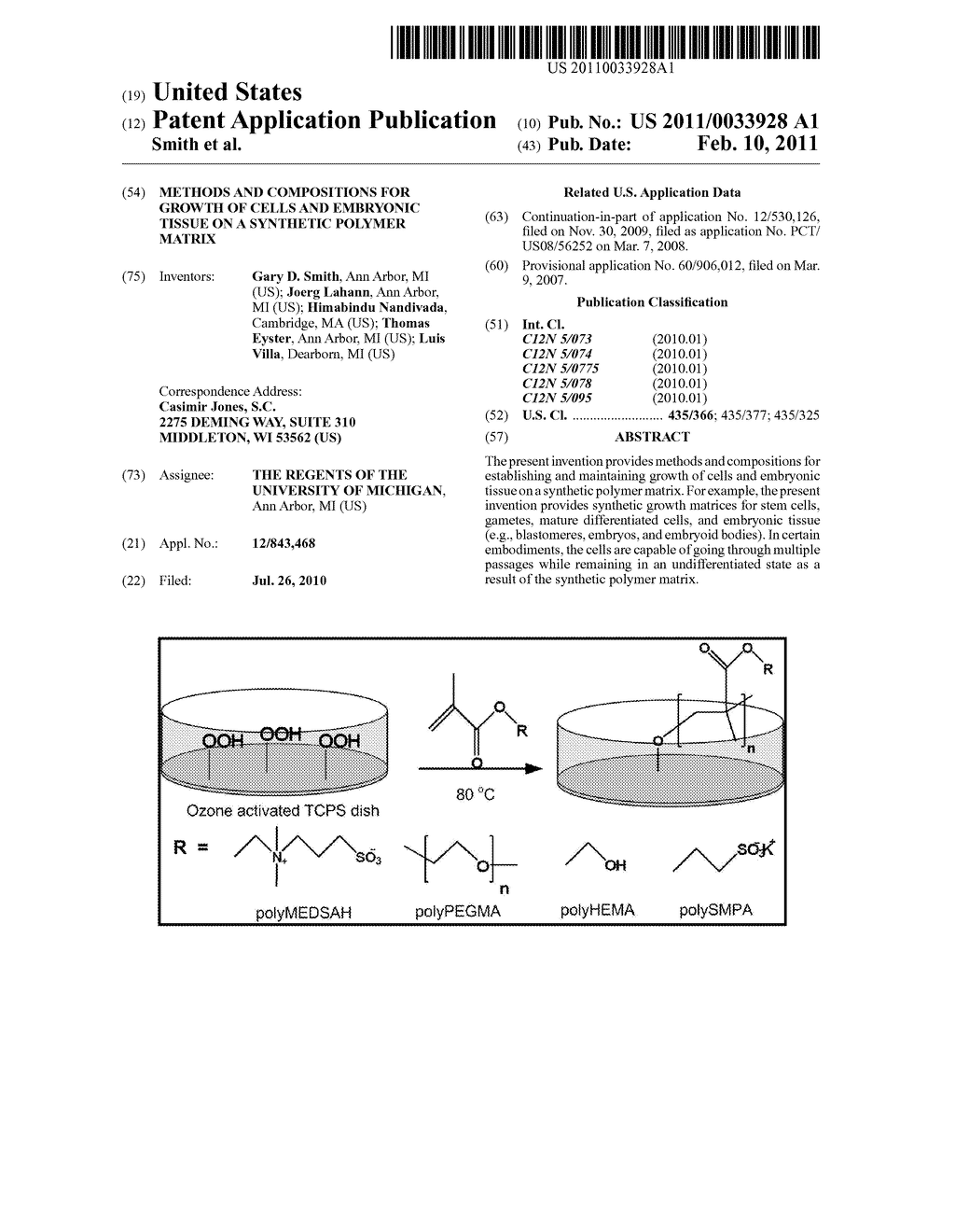 METHODS AND COMPOSITIONS FOR GROWTH OF CELLS AND EMBRYONIC TISSUE ON A SYNTHETIC POLYMER MATRIX - diagram, schematic, and image 01