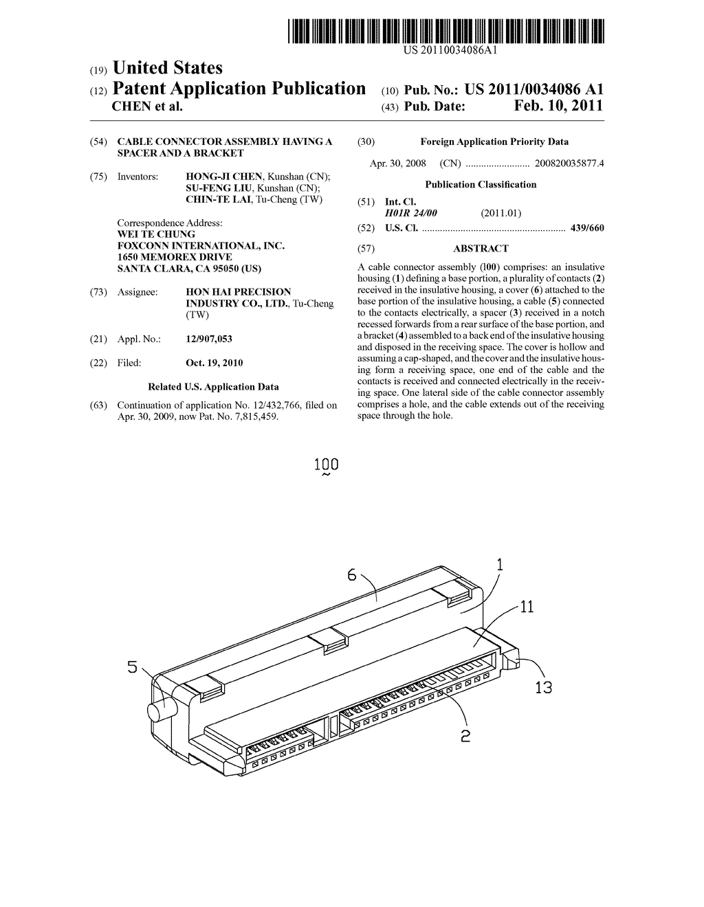 CABLE CONNECTOR ASSEMBLY HAVING A SPACER AND A BRACKET - diagram, schematic, and image 01