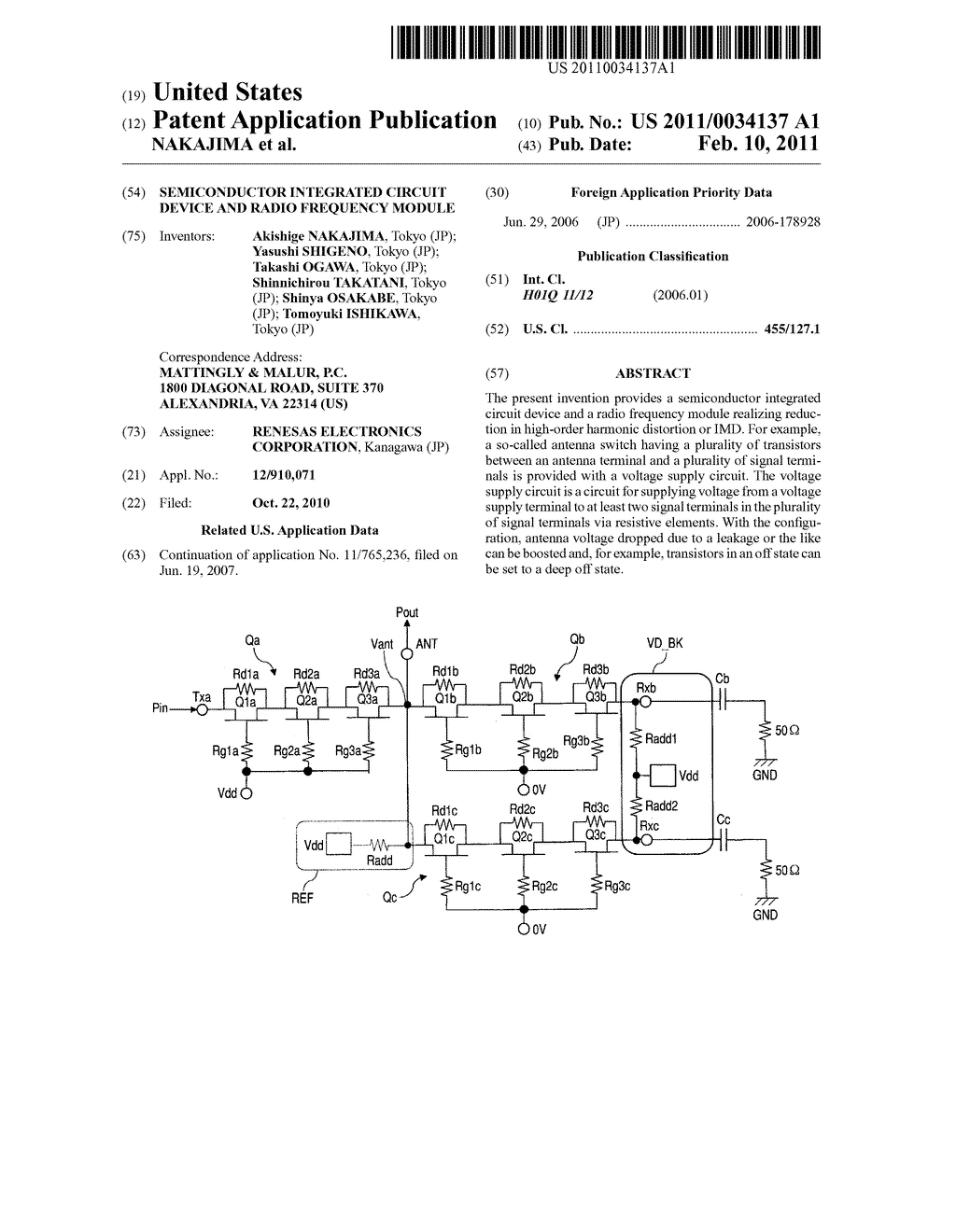 SEMICONDUCTOR INTEGRATED CIRCUIT DEVICE AND RADIO FREQUENCY MODULE - diagram, schematic, and image 01