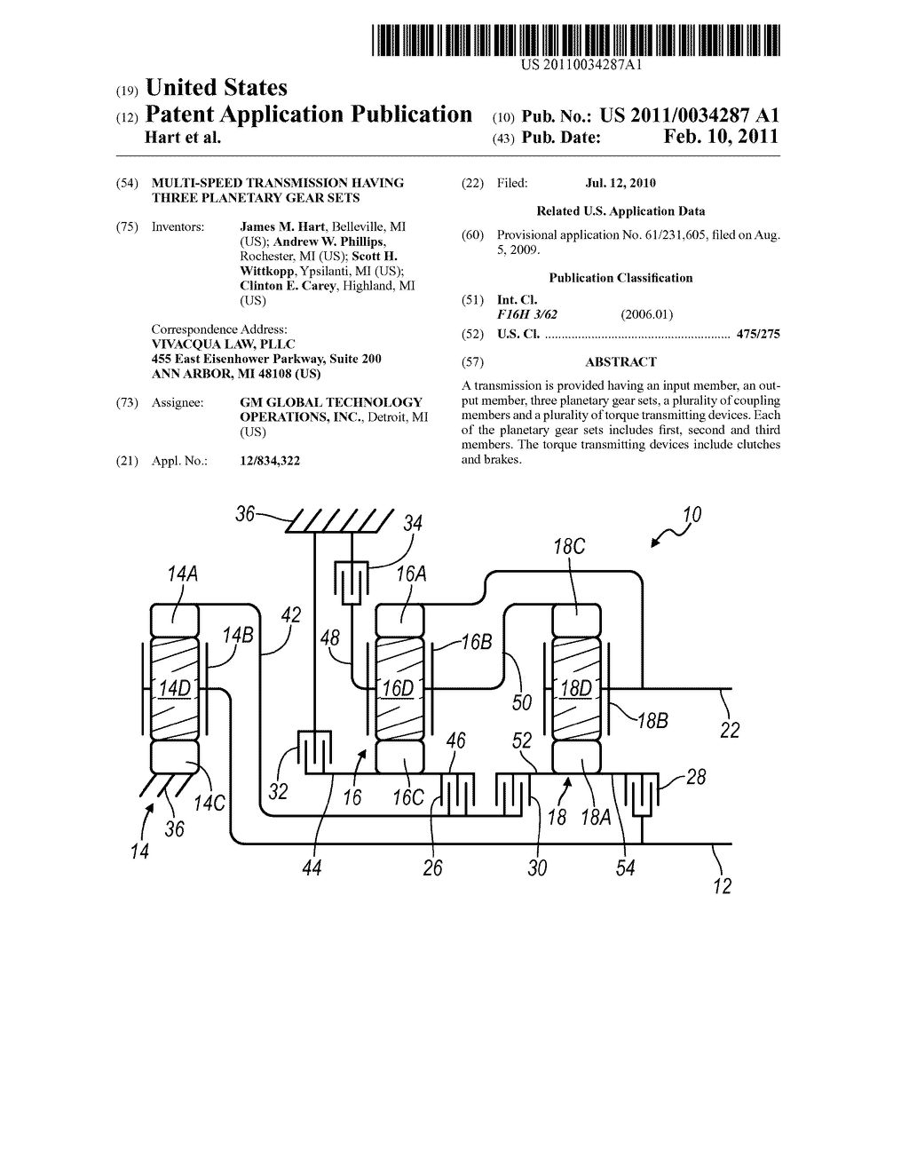 MULTI-SPEED TRANSMISSION HAVING THREE PLANETARY GEAR SETS - diagram, schematic, and image 01