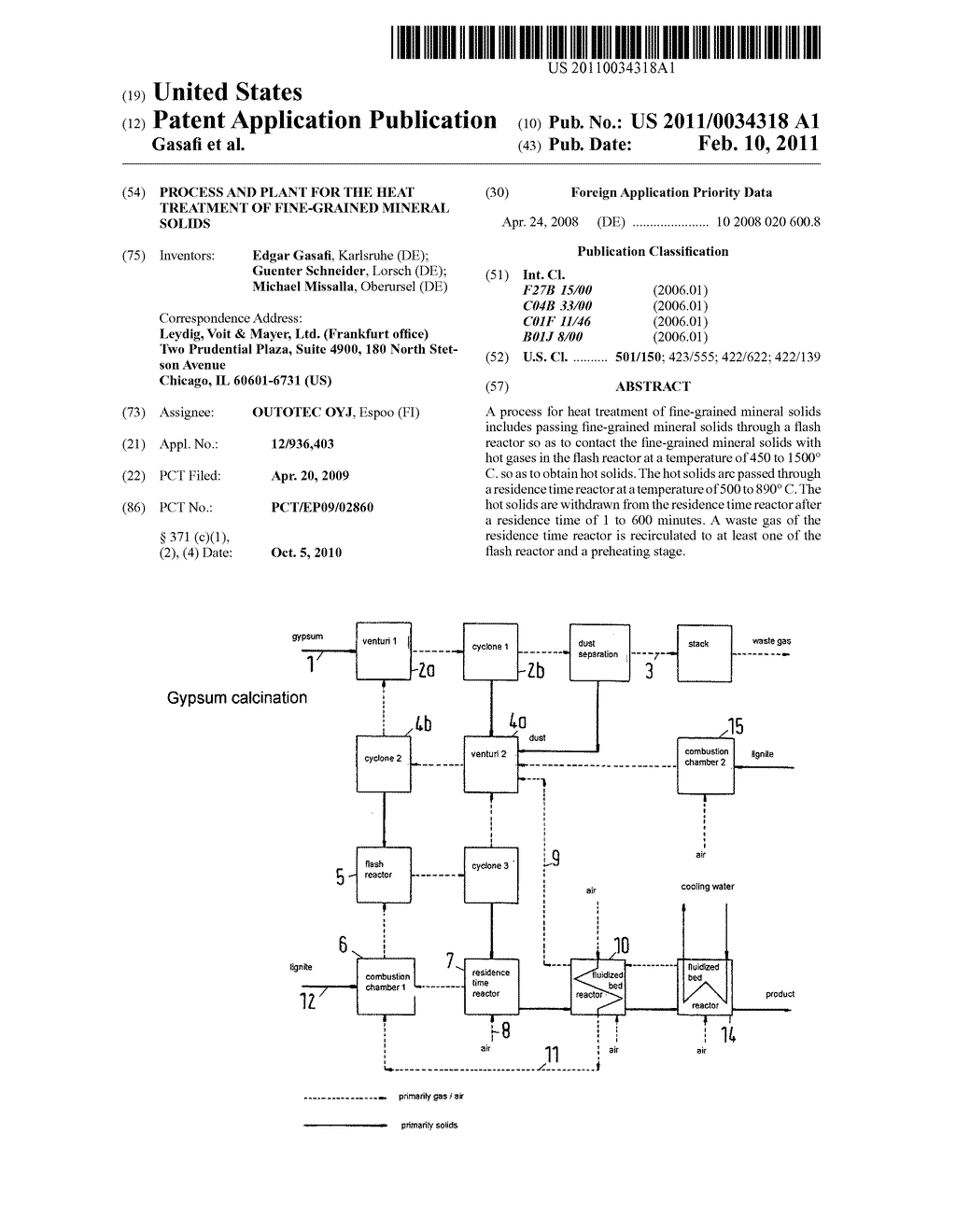 PROCESS AND PLANT FOR THE HEAT TREATMENT OF FINE-GRAINED MINERAL SOLIDS - diagram, schematic, and image 01