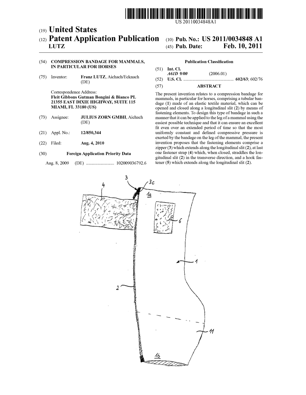 COMPRESSION BANDAGE FOR MAMMALS, IN PARTICULAR FOR HORSES - diagram, schematic, and image 01