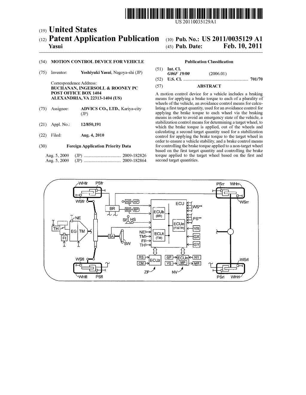 MOTION CONTROL DEVICE FOR VEHICLE - diagram, schematic, and image 01