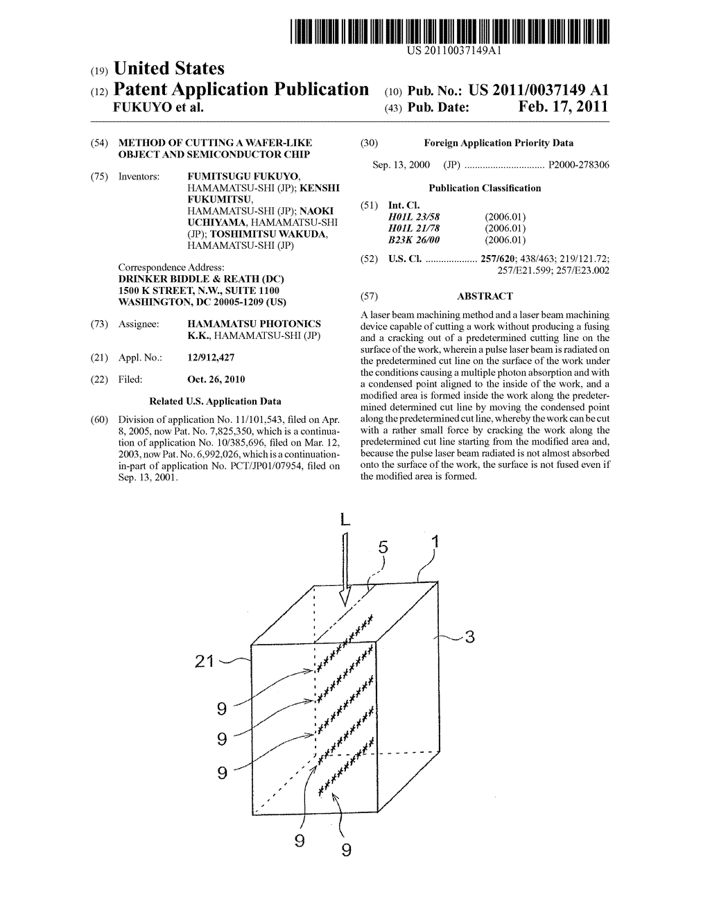 METHOD OF CUTTING A WAFER-LIKE OBJECT AND SEMICONDUCTOR CHIP - diagram, schematic, and image 01