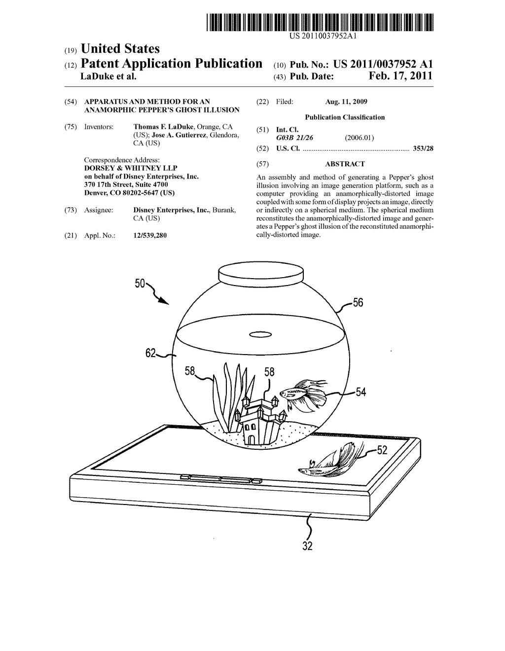 APPARATUS AND METHOD FOR AN ANAMORPHIC PEPPER'S GHOST ILLUSION - diagram, schematic, and image 01