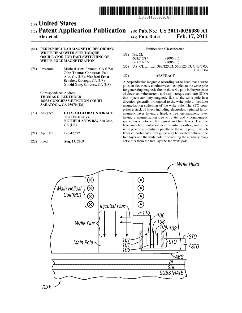 PERPENDICULAR MAGNETIC RECORDING WRITE HEAD WITH SPIN TORQUE OSCILLATOR FOR FAST SWITCHING OF WRITE POLE MAGNETIZATION - diagram, schematic, and image 01