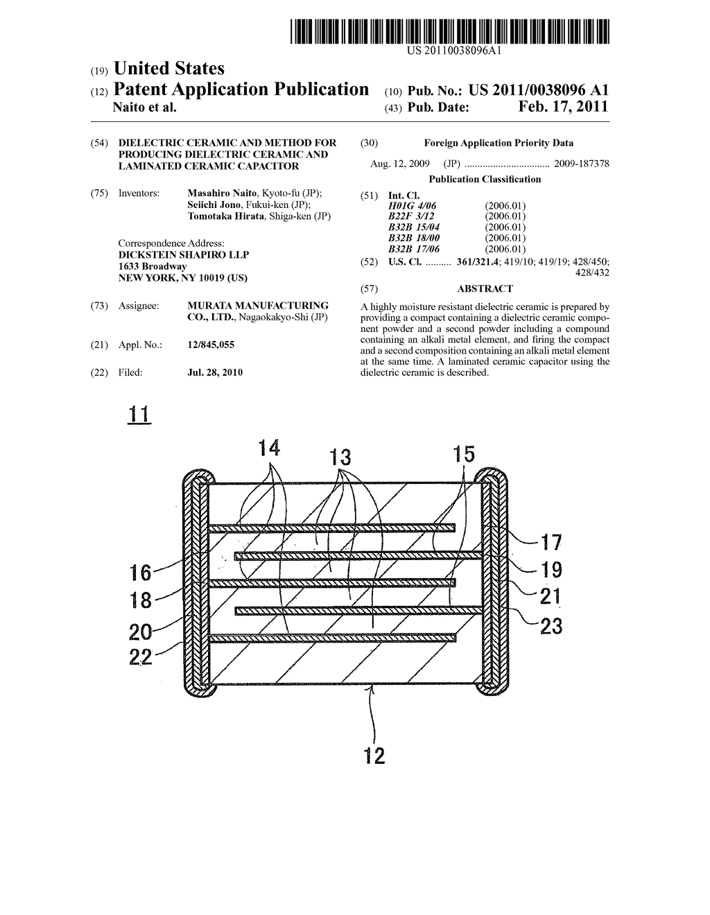 DIELECTRIC CERAMIC AND METHOD FOR PRODUCING DIELECTRIC CERAMIC AND LAMINATED CERAMIC CAPACITOR - diagram, schematic, and image 01