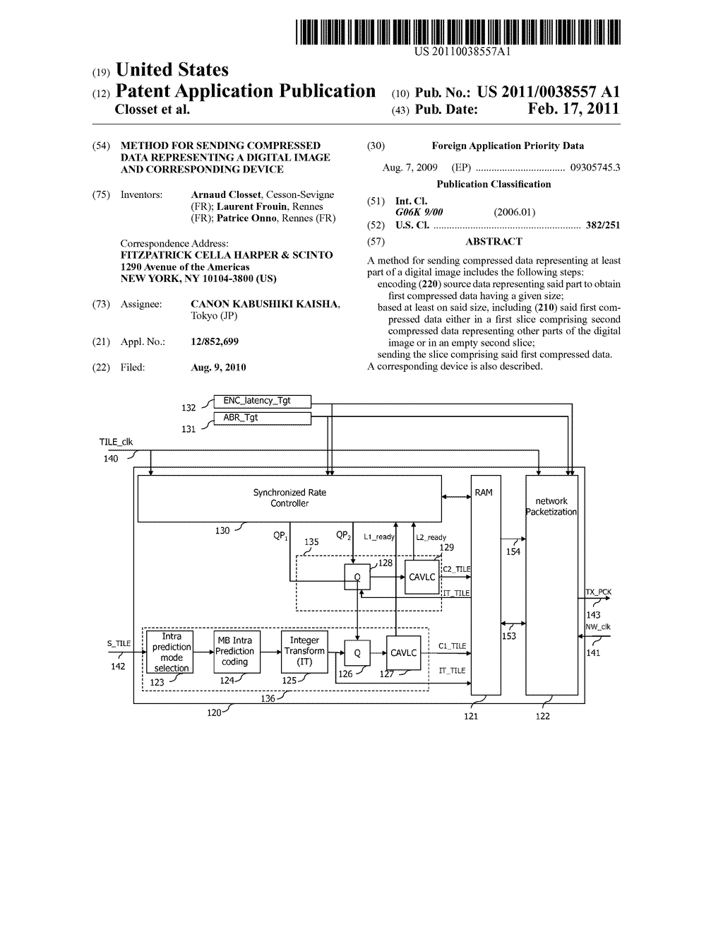 Method for Sending Compressed Data Representing a Digital Image and Corresponding Device - diagram, schematic, and image 01