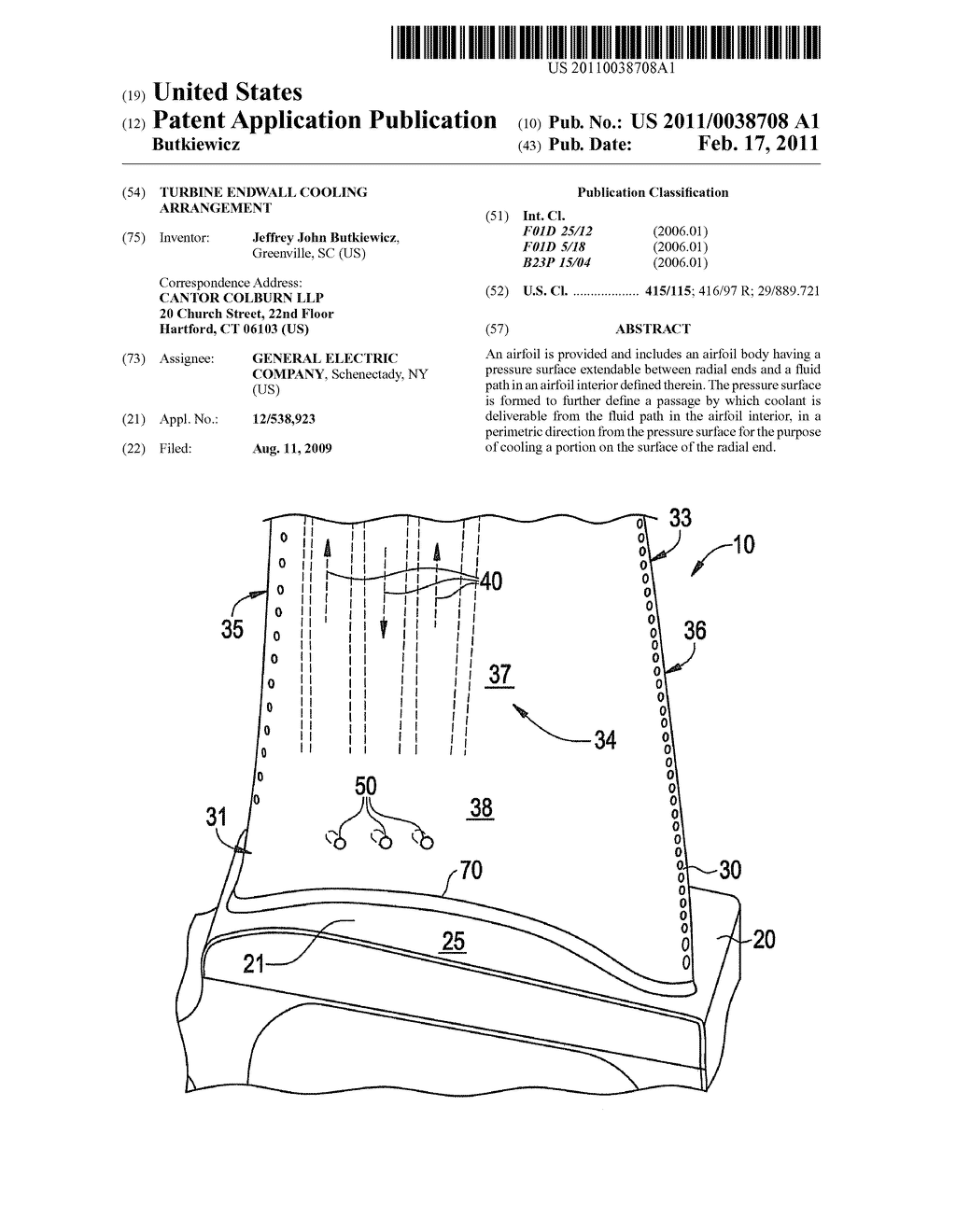 TURBINE ENDWALL COOLING ARRANGEMENT - diagram, schematic, and image 01