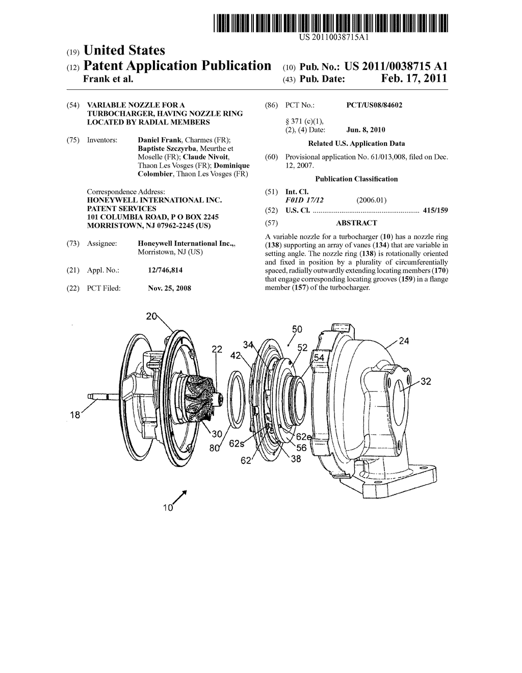 VARIABLE NOZZLE FOR A TURBOCHARGER, HAVING NOZZLE RING LOCATED BY RADIAL MEMBERS - diagram, schematic, and image 01