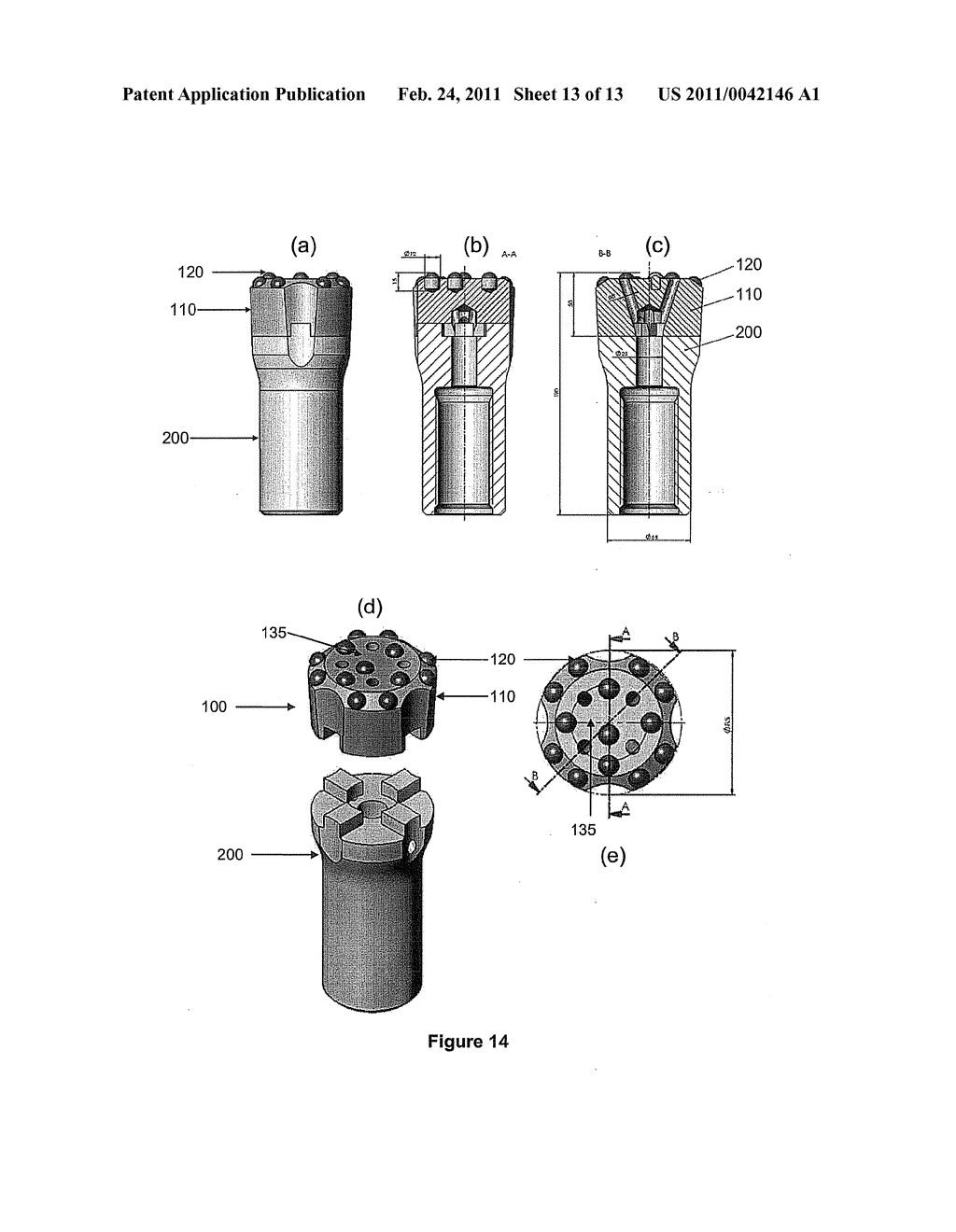 Drill Bit Head for Percussion Drilling Apparatus - diagram, schematic, and image 14