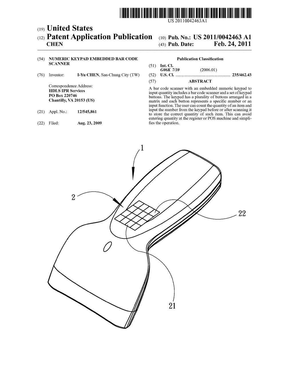 Numeric Keypad Embedded Bar Code Scanner - diagram, schematic, and image 01