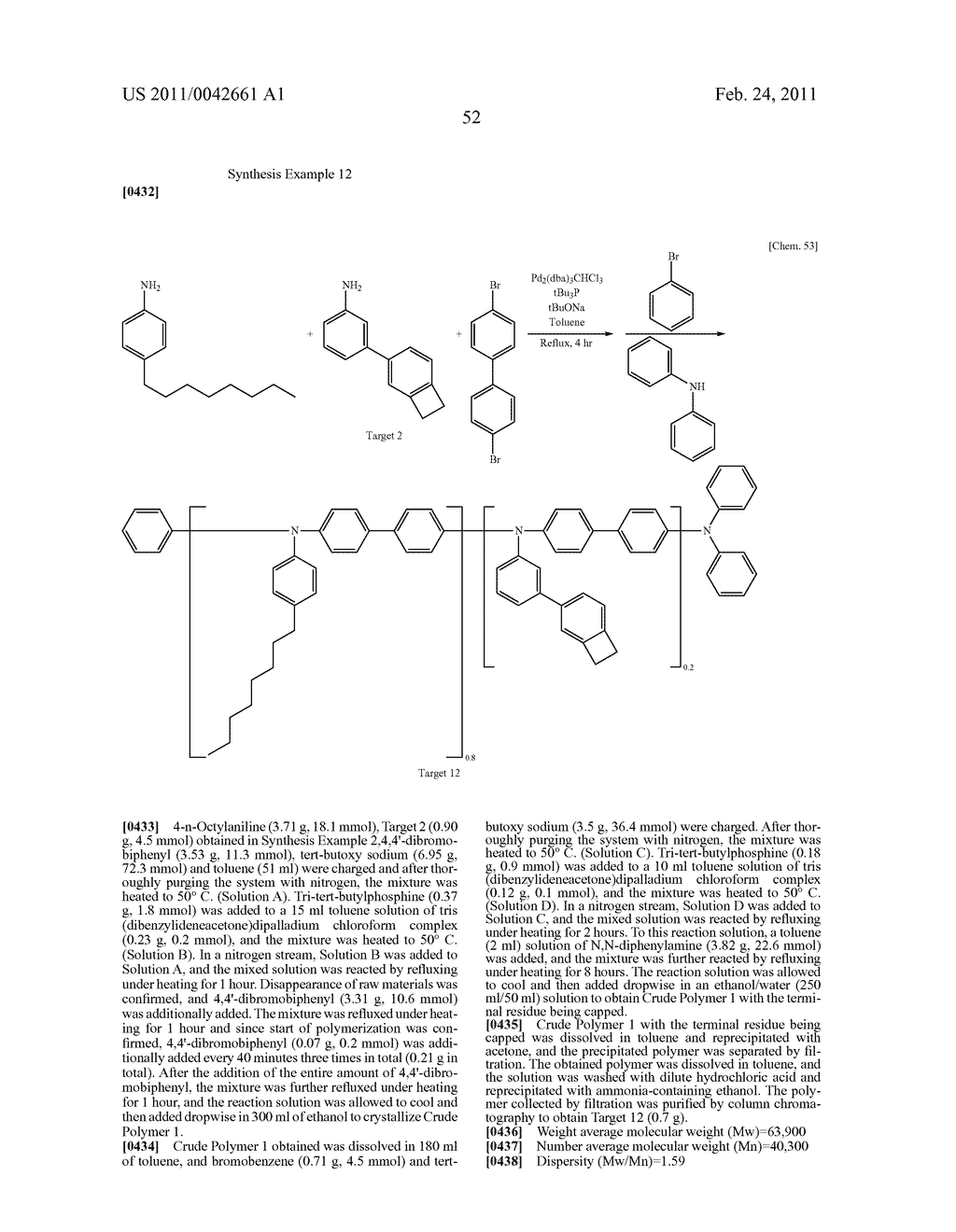 CONJUGATED POLYMER, INSOLUBILIZED POLYMER, ORGANIC ELECTROLUMINESCENCE ELEMENT MATERIAL, COMPOSITION FOR ORGANIC ELECTROLUMINESCENCE ELEMENT, POLYMER PRODUCTION PROCESS, ORGANIC ELECTROLUMINESCENCE ELEMENT, ORGANIC EL DISPLAY AND ORGANIC EL LIGHTING - diagram, schematic, and image 54