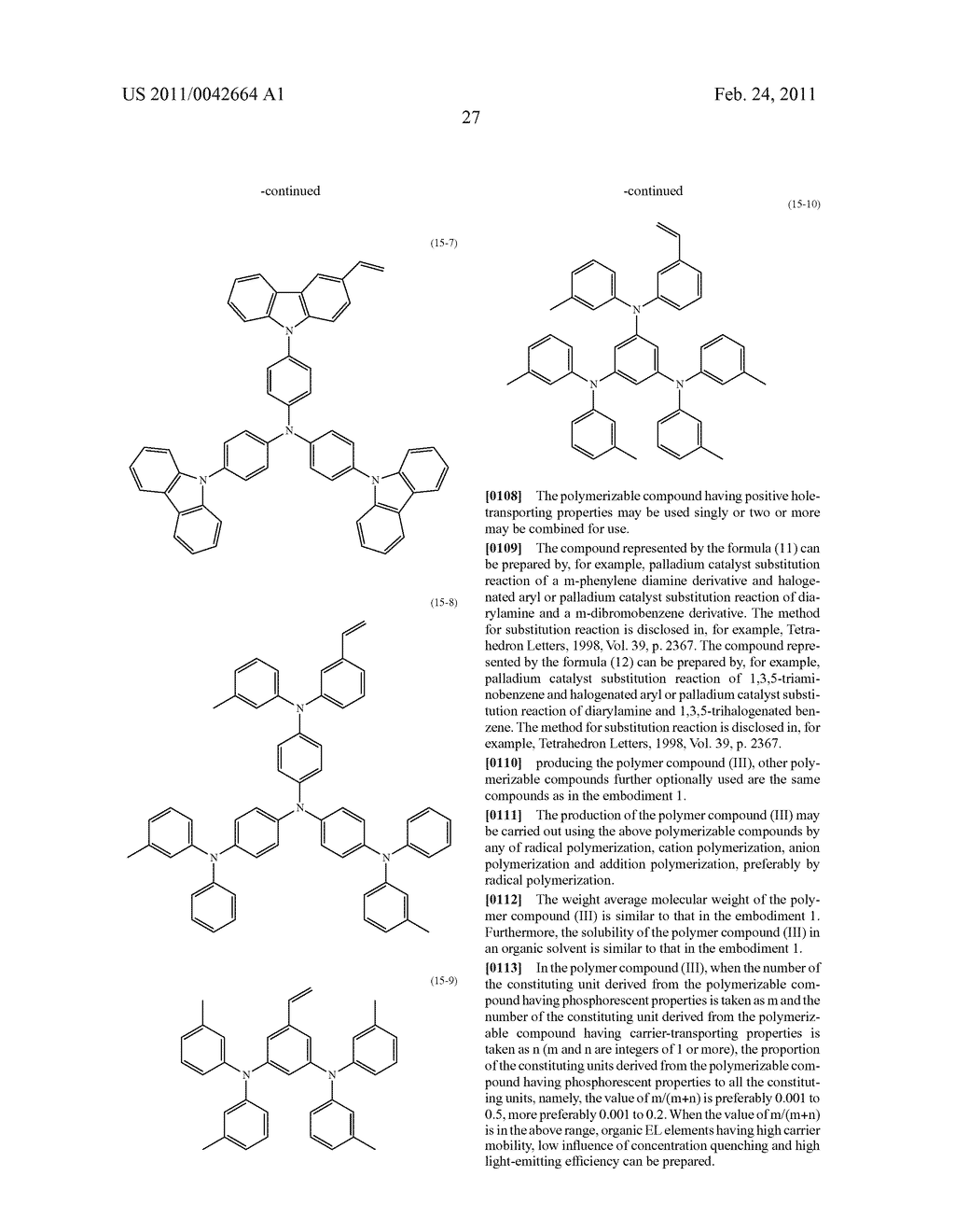 CHARGE-TRANSPORTING POLYMER COMPOUND AND ORGANIC ELECTROLUMINESCENCE ELEMENT USING THE SAME - diagram, schematic, and image 29