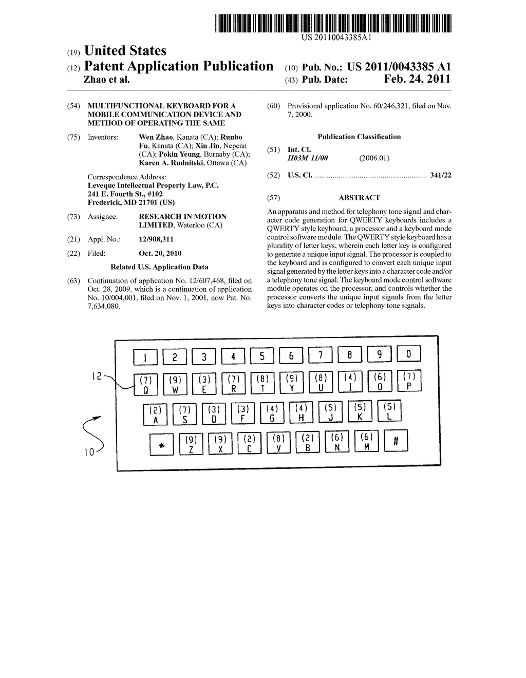 MULTIFUNCTIONAL KEYBOARD FOR A MOBILE COMMUNICATION DEVICE AND METHOD OF OPERATING THE SAME - diagram, schematic, and image 01