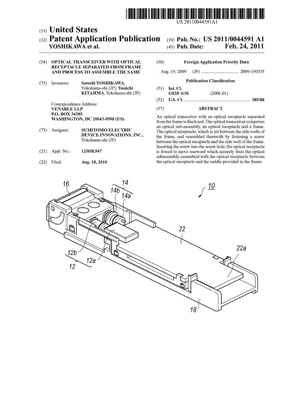 OPTICAL TRANSCEIVER WITH OPTICAL RECEPTACLE SEPARATED FROM FRAME AND PROCESS TO ASSEMBLE THE SAME - diagram, schematic, and image 01