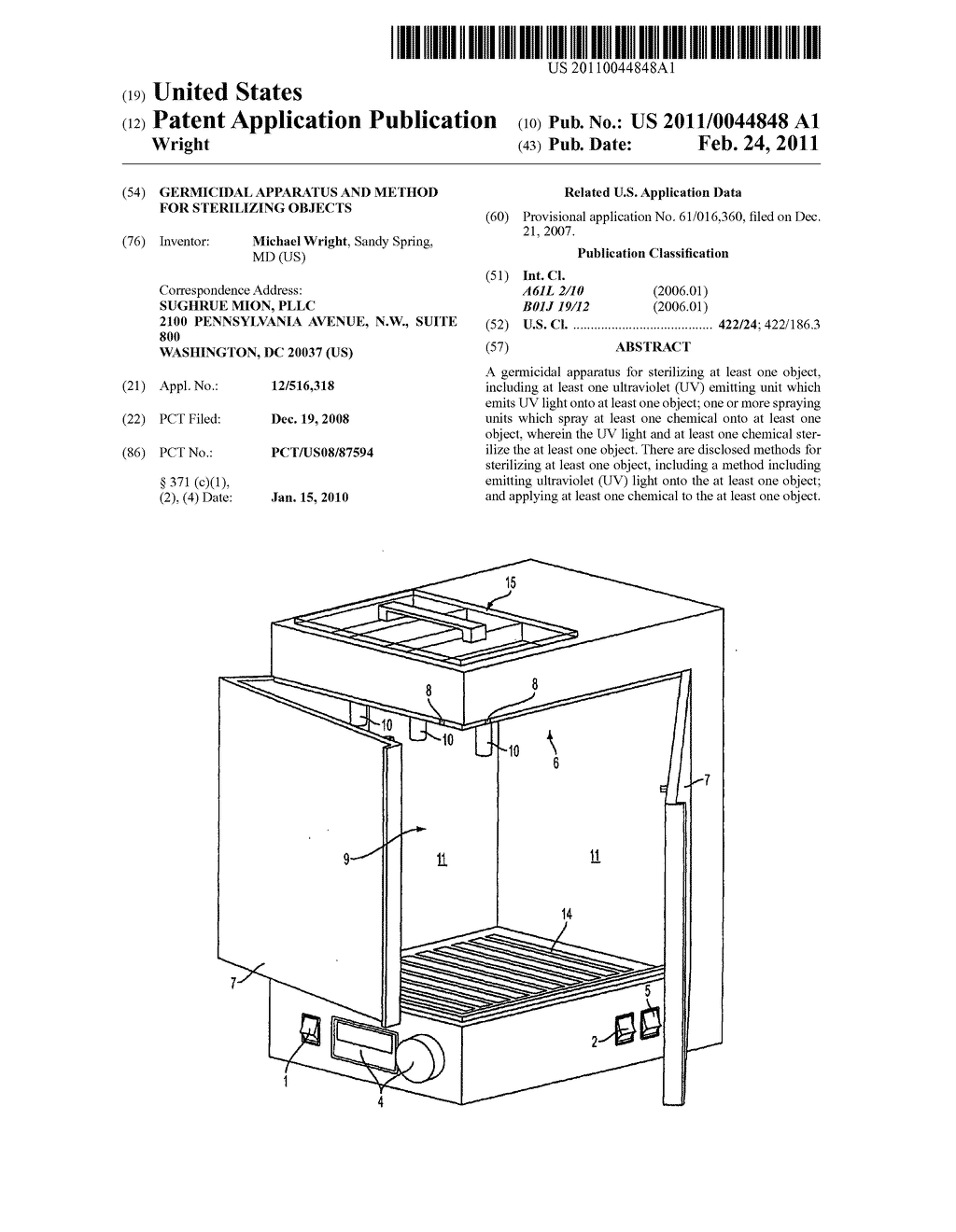 GERMICIDAL APPARATUS AND METHOD FOR STERILIZING OBJECTS - diagram, schematic, and image 01