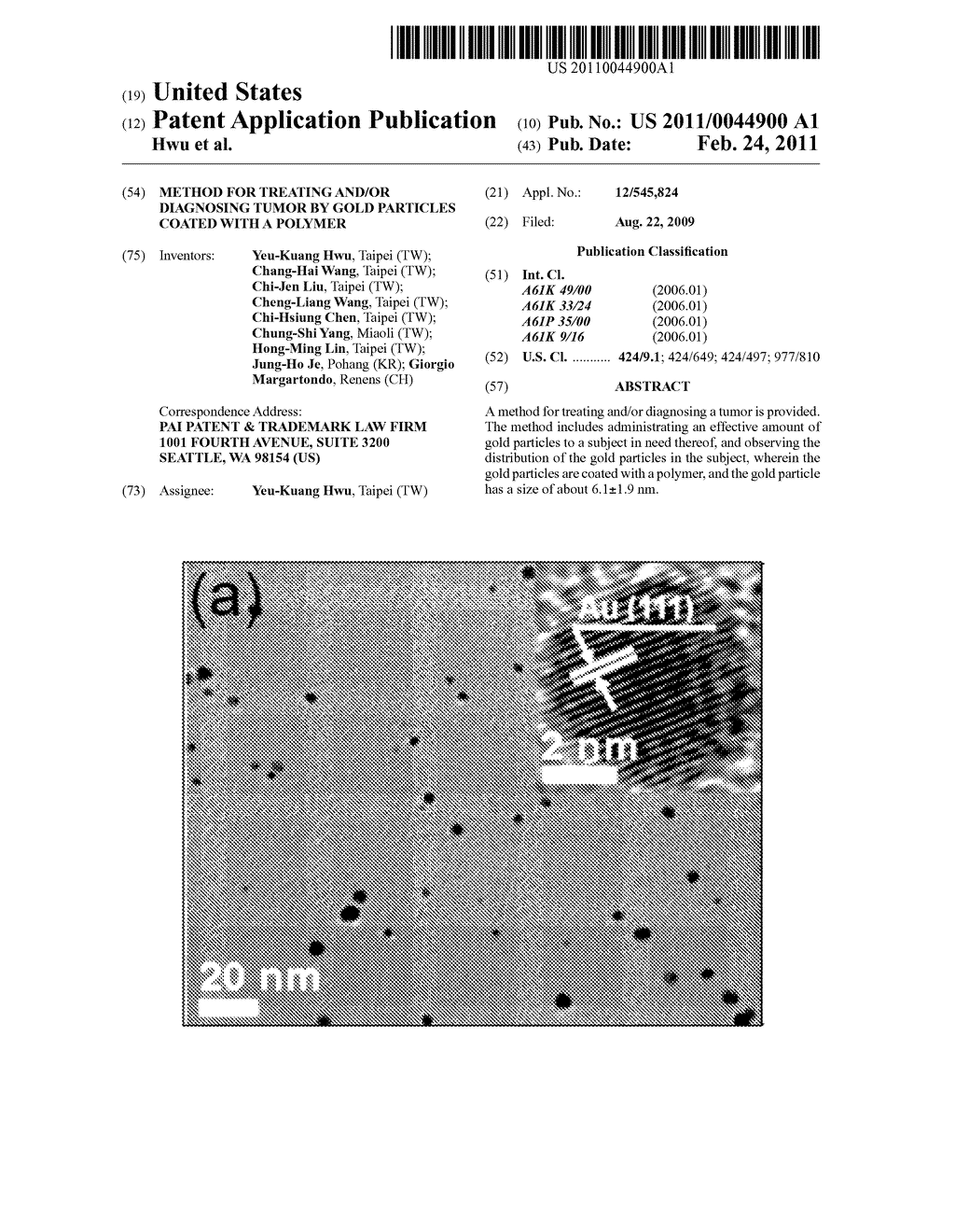 METHOD FOR TREATING AND/OR DIAGNOSING TUMOR BY GOLD PARTICLES COATED WITH A POLYMER - diagram, schematic, and image 01