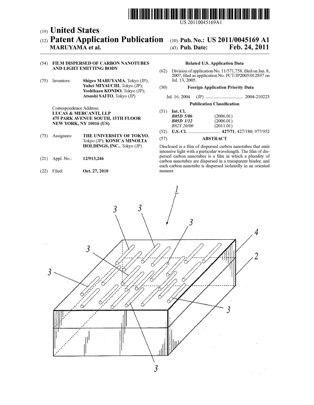 FILM DISPERSED OF CARBON NANOTUBES AND LIGHT EMITTING BODY - diagram, schematic, and image 01