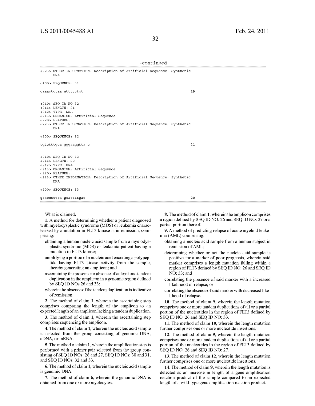 METHODS OF DIAGNOSING MYELODYSPLASTIC SYNDROME (MDS) OR LEUKEMIA USING NUCLEIC ACIDS OR FRAGMENTS ENCODING FLT3 KINASE - diagram, schematic, and image 35