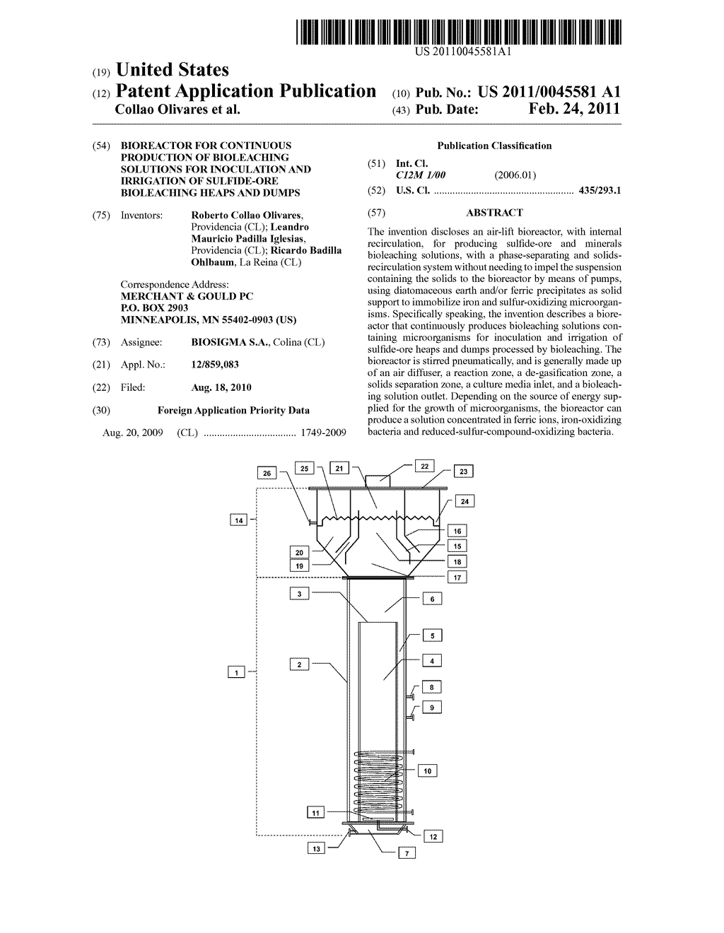 BIOREACTOR FOR CONTINUOUS PRODUCTION OF BIOLEACHING SOLUTIONS FOR INOCULATION AND IRRIGATION OF SULFIDE-ORE BIOLEACHING HEAPS AND DUMPS - diagram, schematic, and image 01