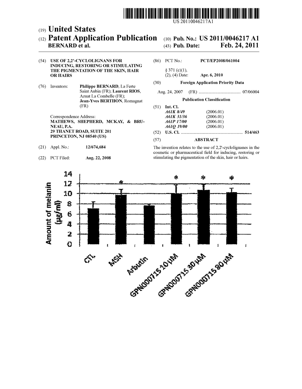 USE OF 2,2'-CYCLOLIGNANS FOR INDUCING, RESTORING OR STIMULATING THE PIGMENTATION OF THE SKIN, HAIR OR HAIRS - diagram, schematic, and image 01