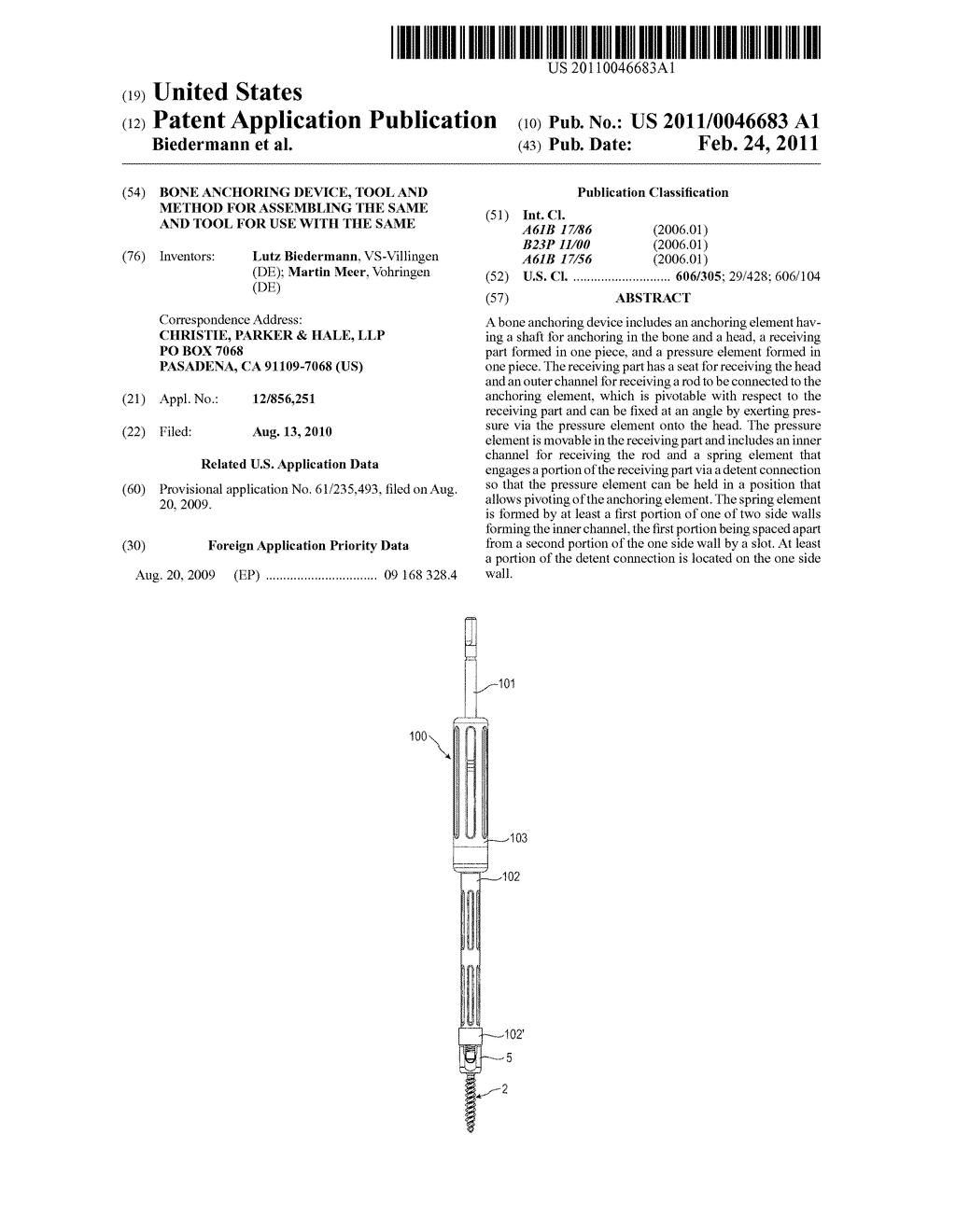 BONE ANCHORING DEVICE, TOOL AND METHOD FOR ASSEMBLING THE SAME AND TOOL FOR USE WITH THE SAME - diagram, schematic, and image 01