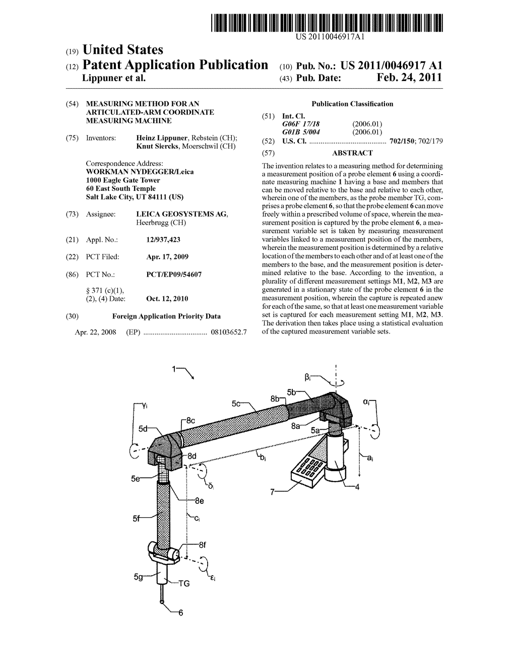 MEASURING METHOD FOR AN ARTICULATED-ARM COORDINATE MEASURING MACHINE - diagram, schematic, and image 01