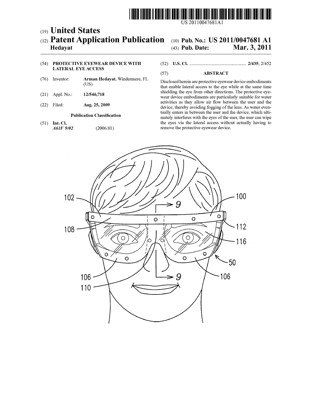 PROTECTIVE EYEWEAR DEVICE WITH LATERAL EYE ACCESS - diagram, schematic, and image 01