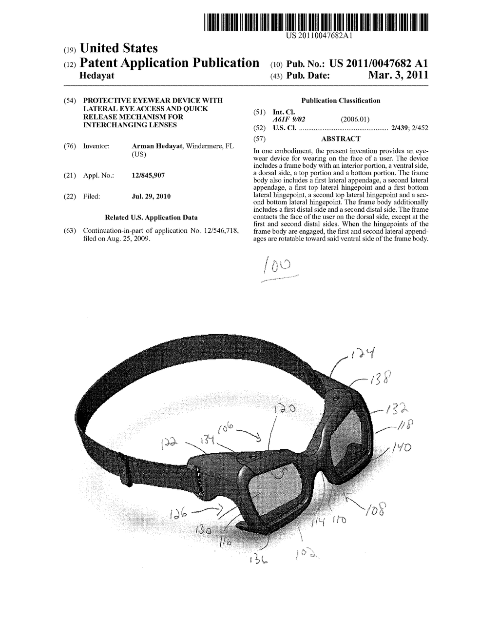 Protective Eyewear Device With Lateral Eye Access and Quick Release Mechanism for Interchanging Lenses - diagram, schematic, and image 01