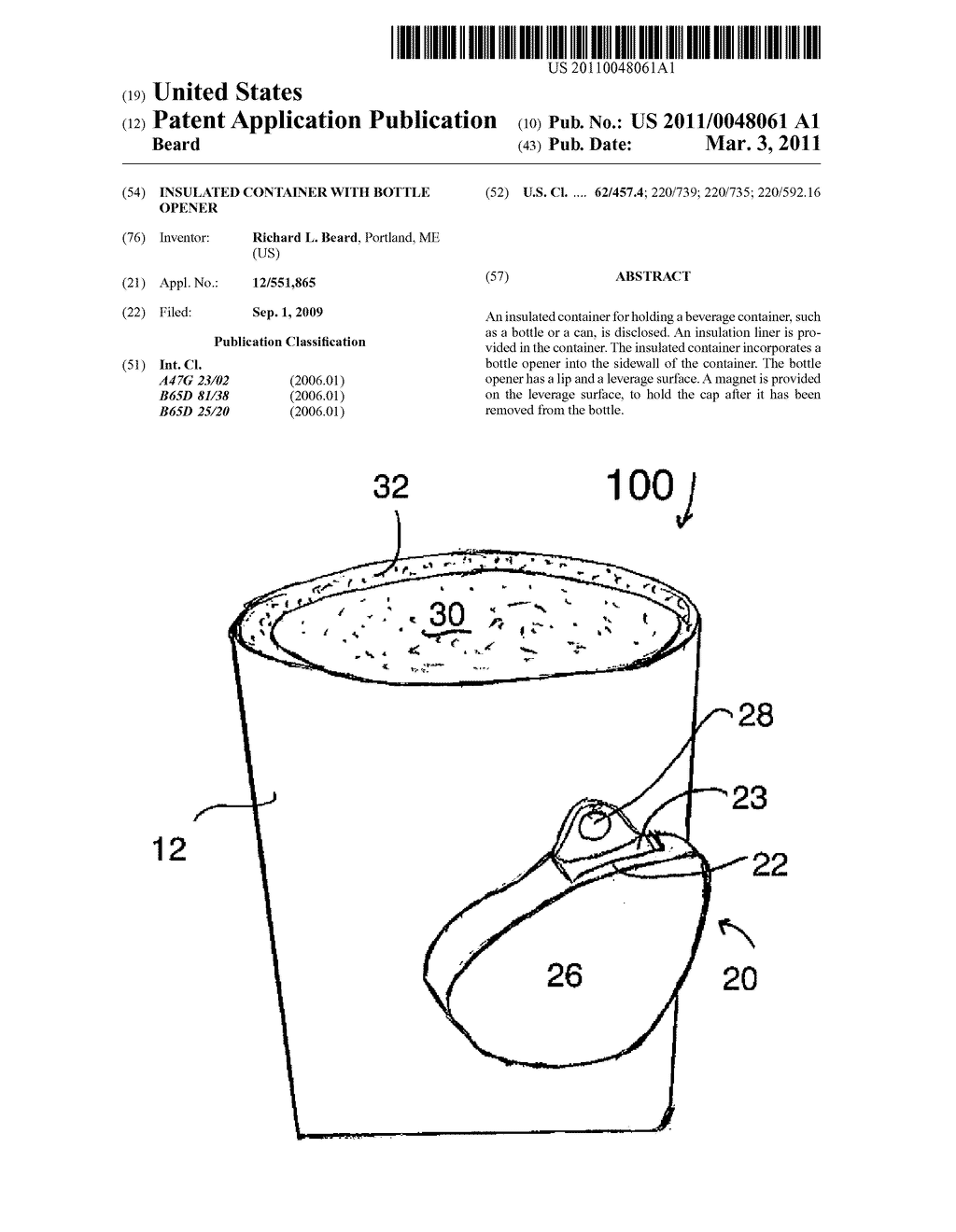 INSULATED CONTAINER WITH BOTTLE OPENER - diagram, schematic, and image 01