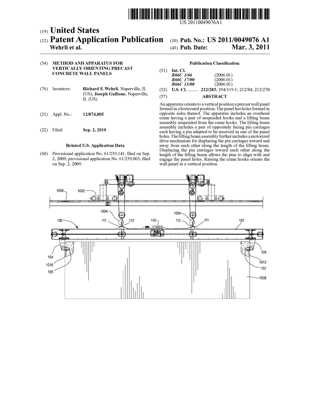 Method and Apparatus for Vertically Orienting Precast Concrete Wall Panels - diagram, schematic, and image 01