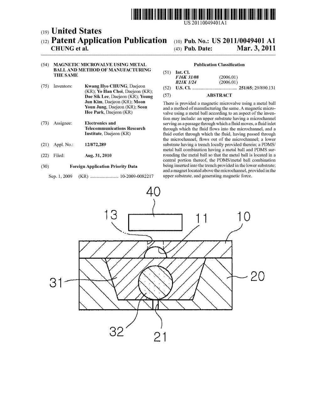 MAGNETIC MICROVALVE USING METAL BALL AND METHOD OF MANUFACTURING THE SAME - diagram, schematic, and image 01