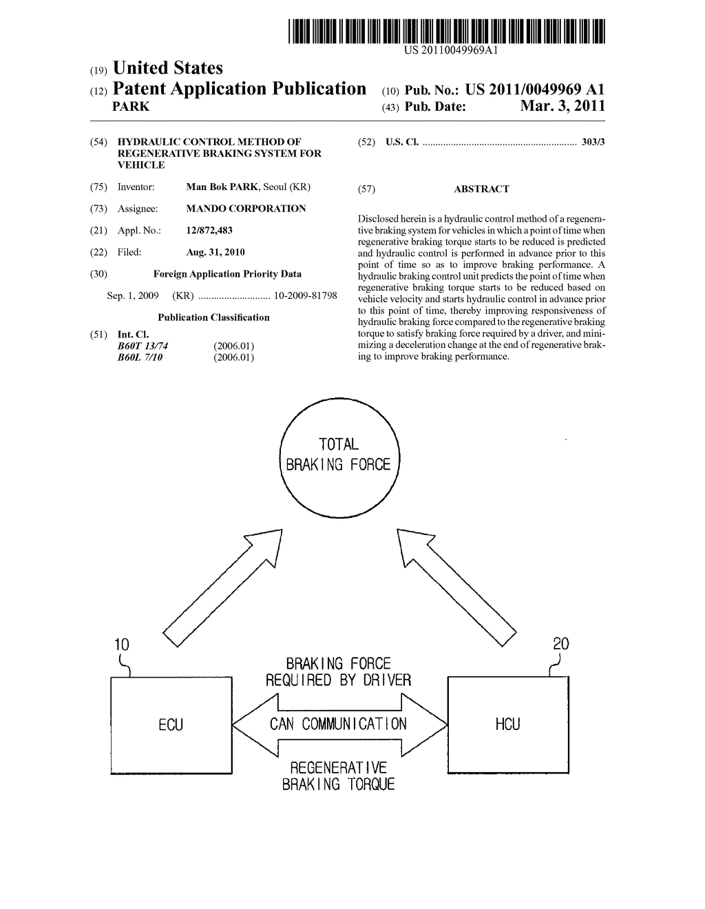 HYDRAULIC CONTROL METHOD OF REGENERATIVE BRAKING SYSTEM FOR VEHICLE - diagram, schematic, and image 01