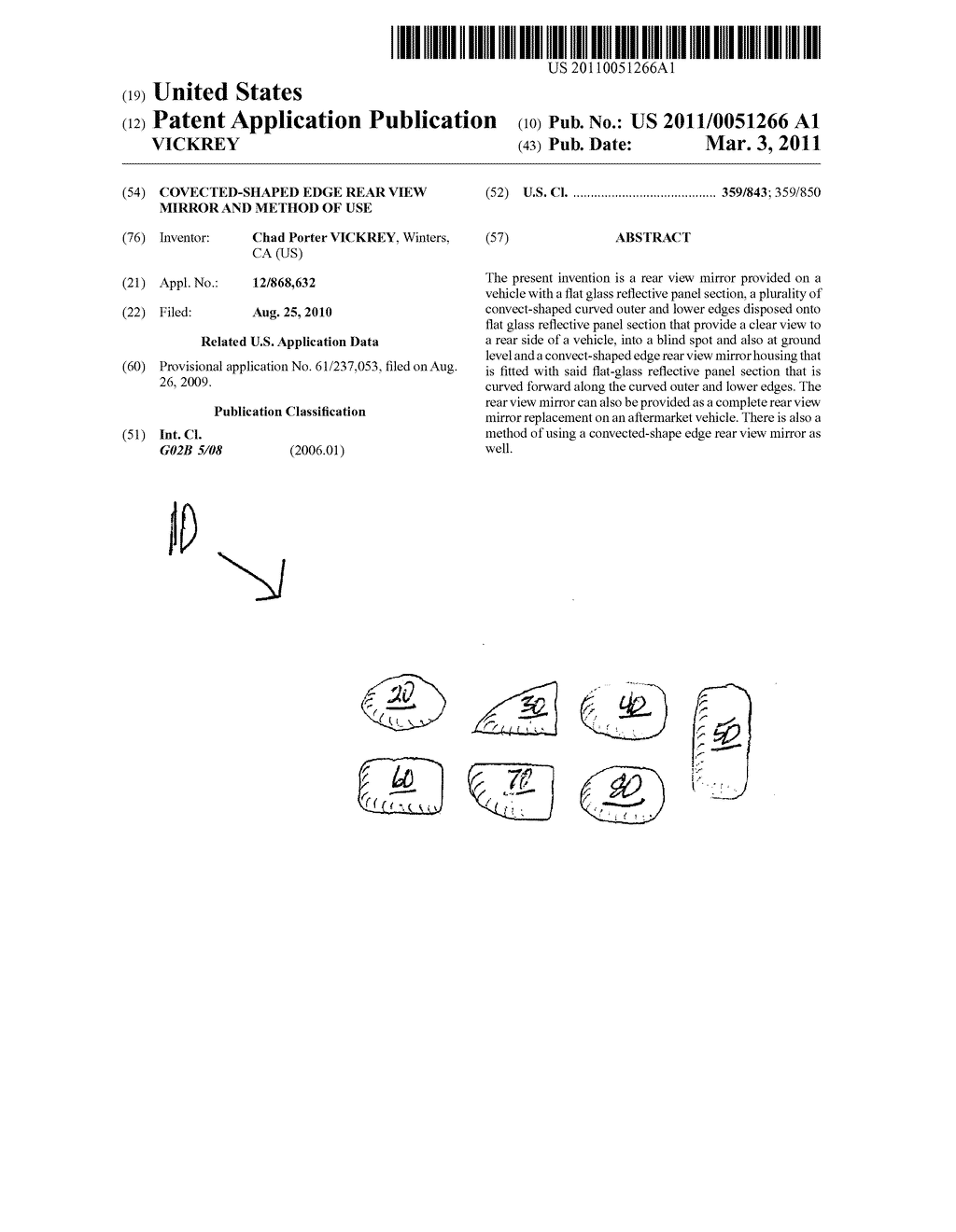 COVECTED-SHAPED EDGE REAR VIEW MIRROR AND METHOD OF USE - diagram, schematic, and image 01