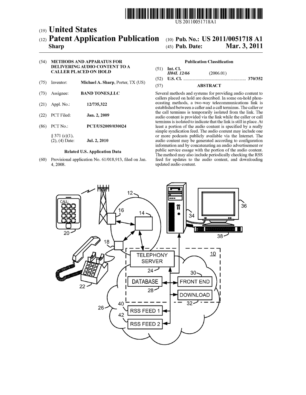 METHODS AND APPARATUS FOR DELIVERING AUDIO CONTENT TO A CALLER PLACED ON HOLD - diagram, schematic, and image 01