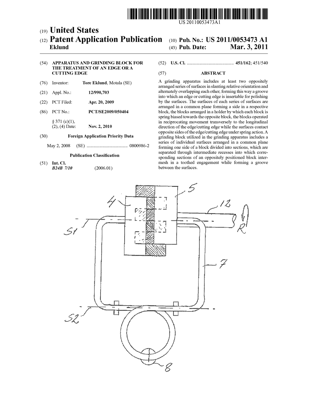 APPARATUS AND GRINDING BLOCK FOR THE TREATMENT OF AN EDGE OR A CUTTING EDGE - diagram, schematic, and image 01