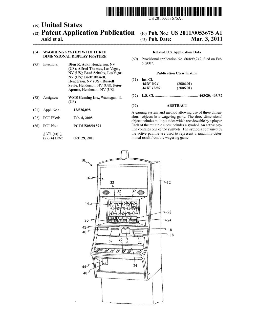 Wagering System with Three Dimensional Display Feature - diagram, schematic, and image 01